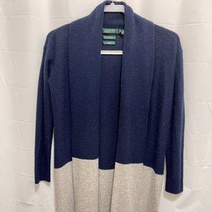 Lauren Ralph Lauren Cashmere Open Cardigan Sweater, Sz XS, Blue/grey,   PEM22
